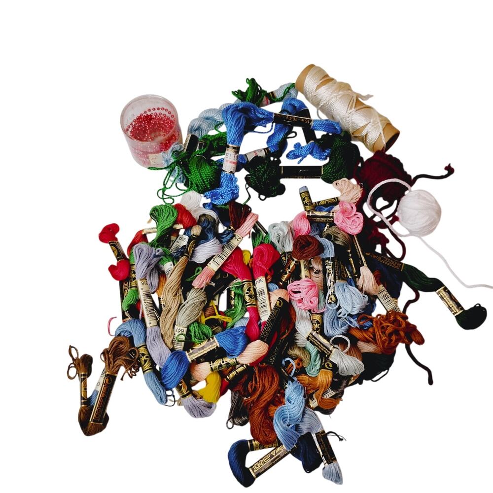 Embroidery Floss Stranded Lot 60 Banded Skeins DMC Multi Color Craft Sewing